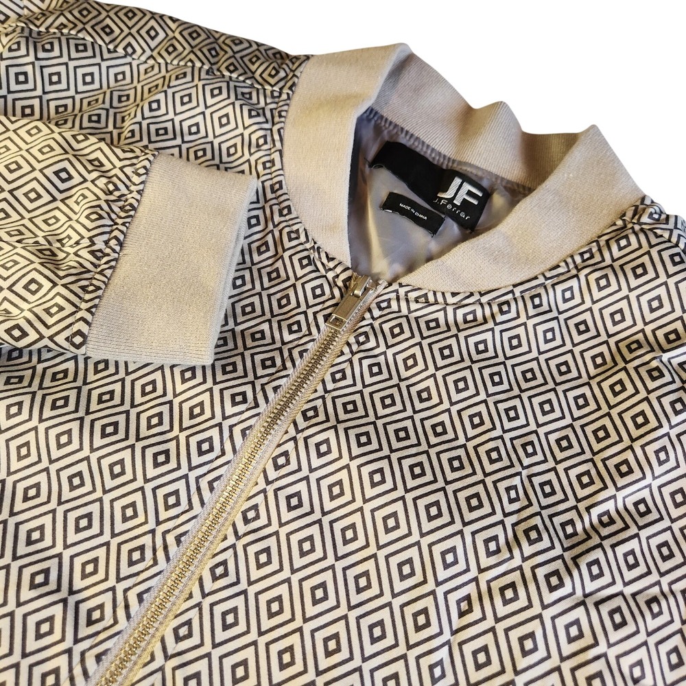 J. FERRAR Jacket Mens XXL Mosaic Geometric Pattern Lined Gray Black Full Zip
